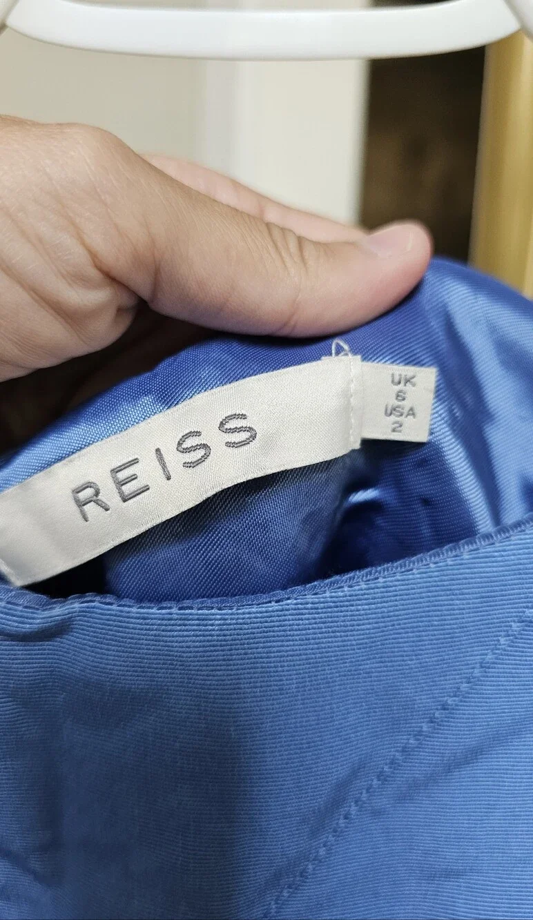 $375 Reiss Fairy Fit Flare Pleated Ottoman Blue Dress Women's Size 2 US